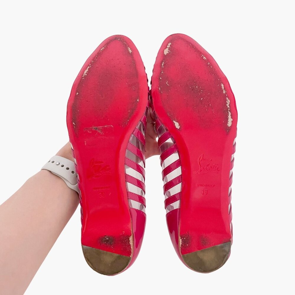 Christian Louboutin Pink Striped Peep-Toe Flats - Picture 9 of 13